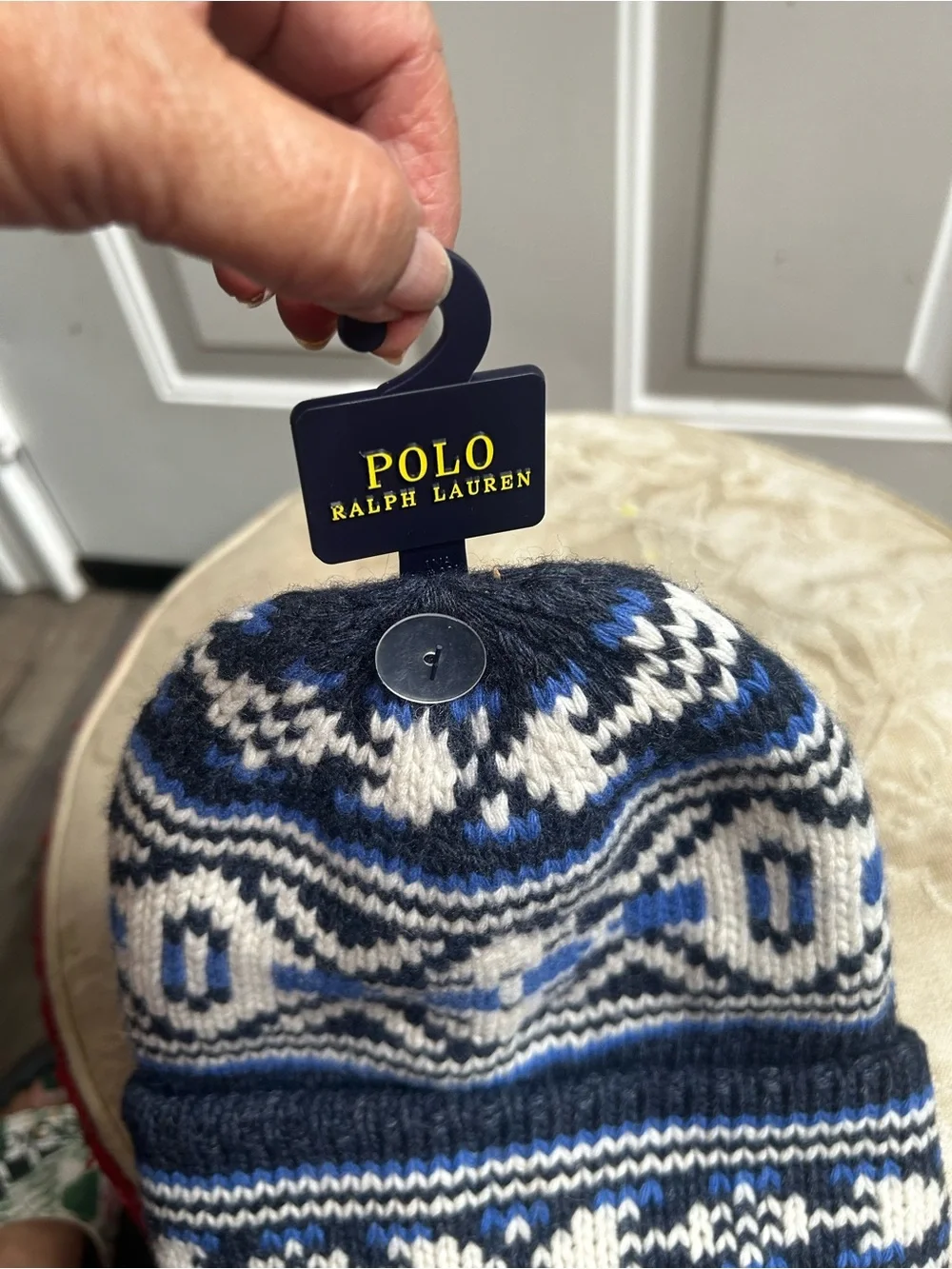 Polo by Ralph Lauren Fair Isle Wool Blend Blue, Black & White Knit Beanie